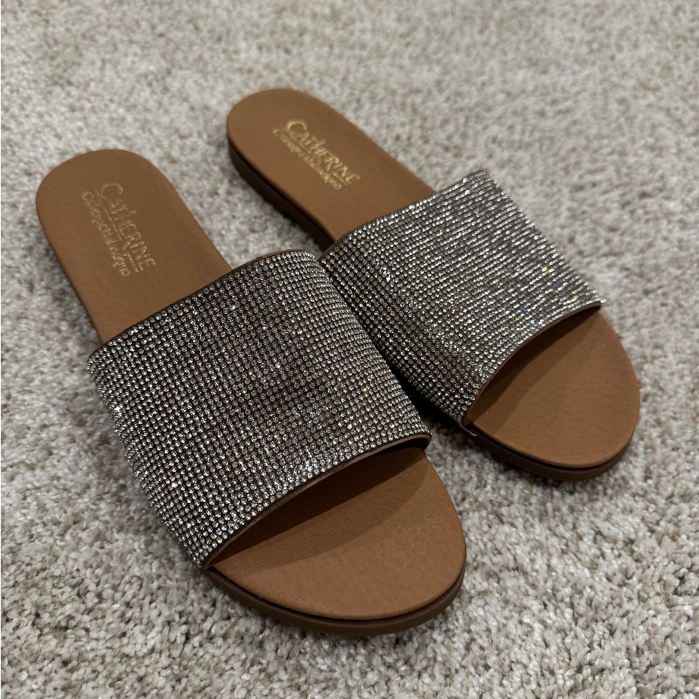 Catherine Malandrino Rhinestone Slide Sandals SZ 8 1/2